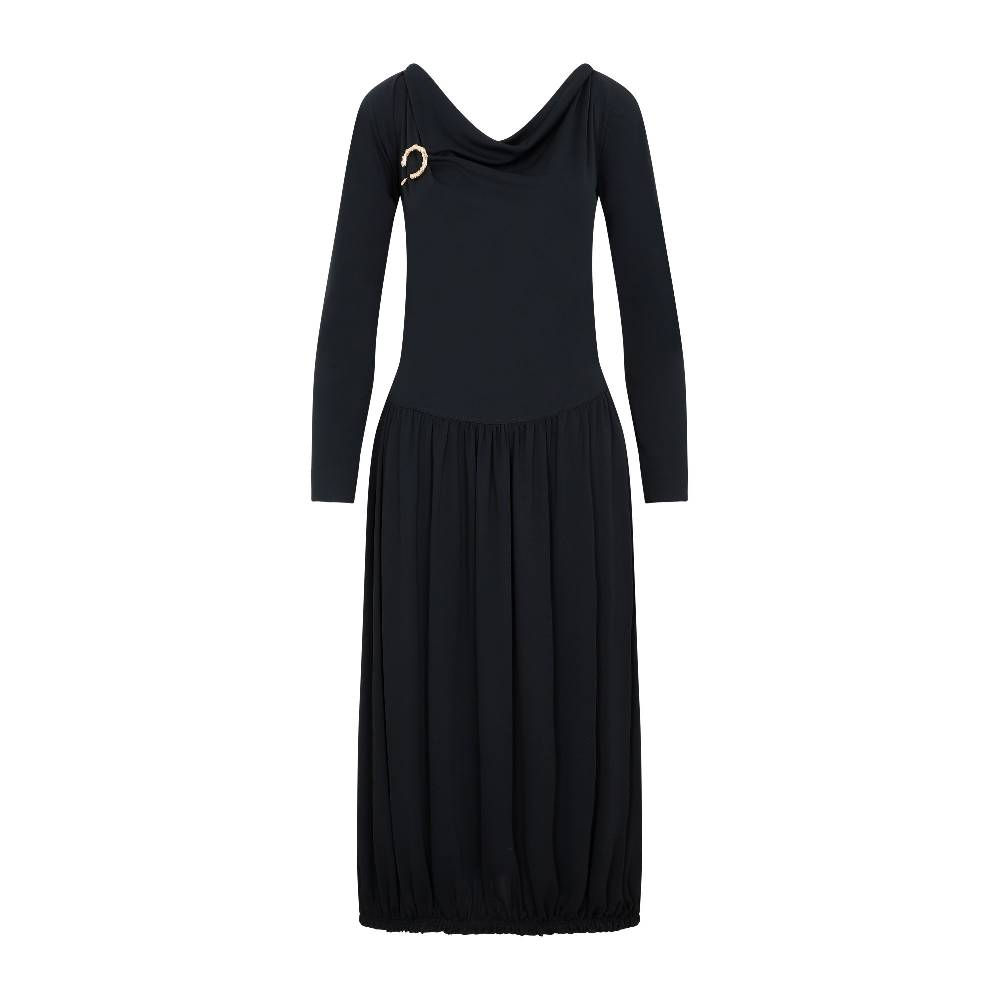 LANVIN  Abito Midi Drappeggiato Nero LANVIN con Spilla