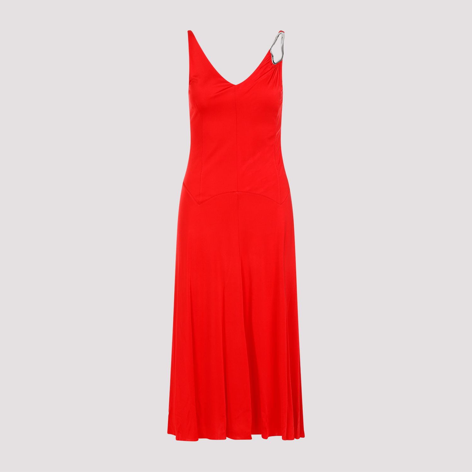 LANVIN  Abito Midi Rosso A-Line Senza Maniche Lanvin