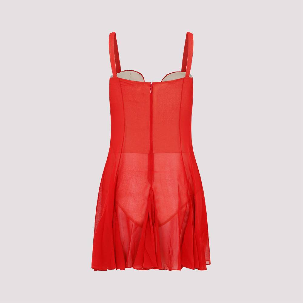 NENSI DOJAKA  Abito Mini Asimmetrico Rosso Di Seta Nensi Dojaka