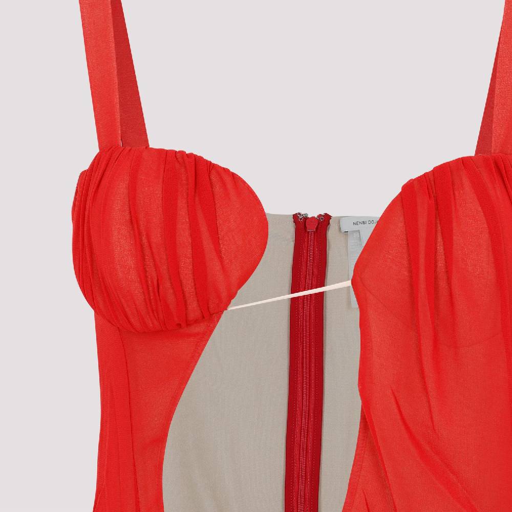 NENSI DOJAKA  Abito Mini Asimmetrico Rosso Di Seta Nensi Dojaka