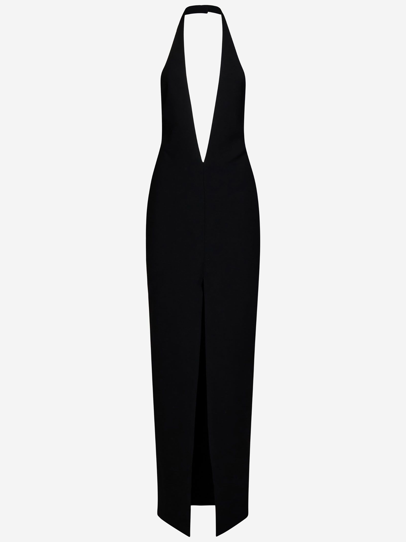 MONOT  Abito Nero MONOT con Scollatura a V e Spacco Anteriore Senza Schiena