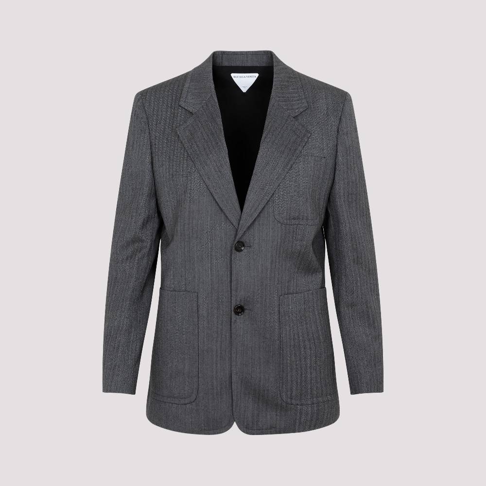 BOTTEGA VENETA  Blazer Di Lana Chevron Grigio Bottega Veneta Per Donna