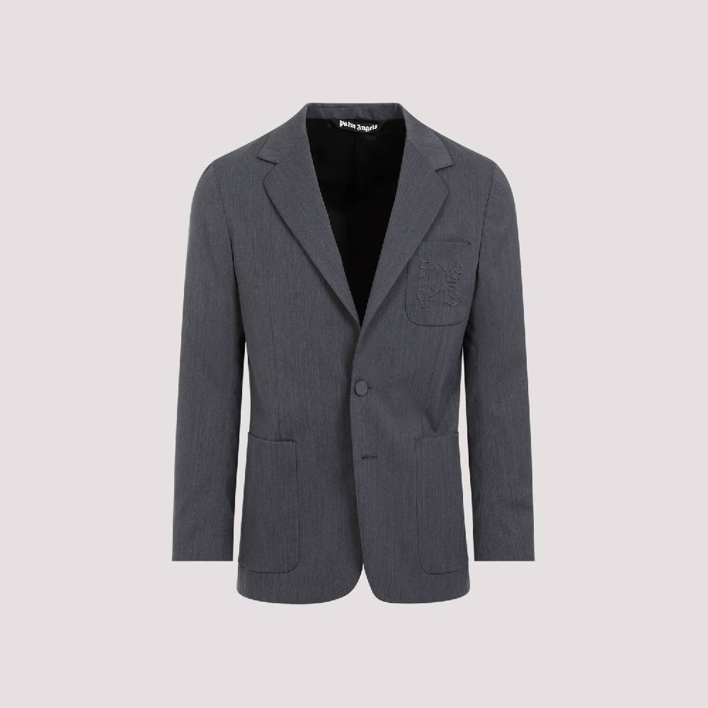 PALM ANGELS  Blazer Monogramma Grigio Chiaro Palm Angels - Uomo Poliestere E Lana