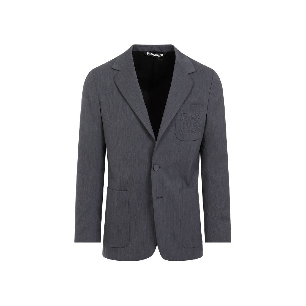PALM ANGELS  Blazer Monogramma Grigio Chiaro Palm Angels - Uomo Poliestere e Lana