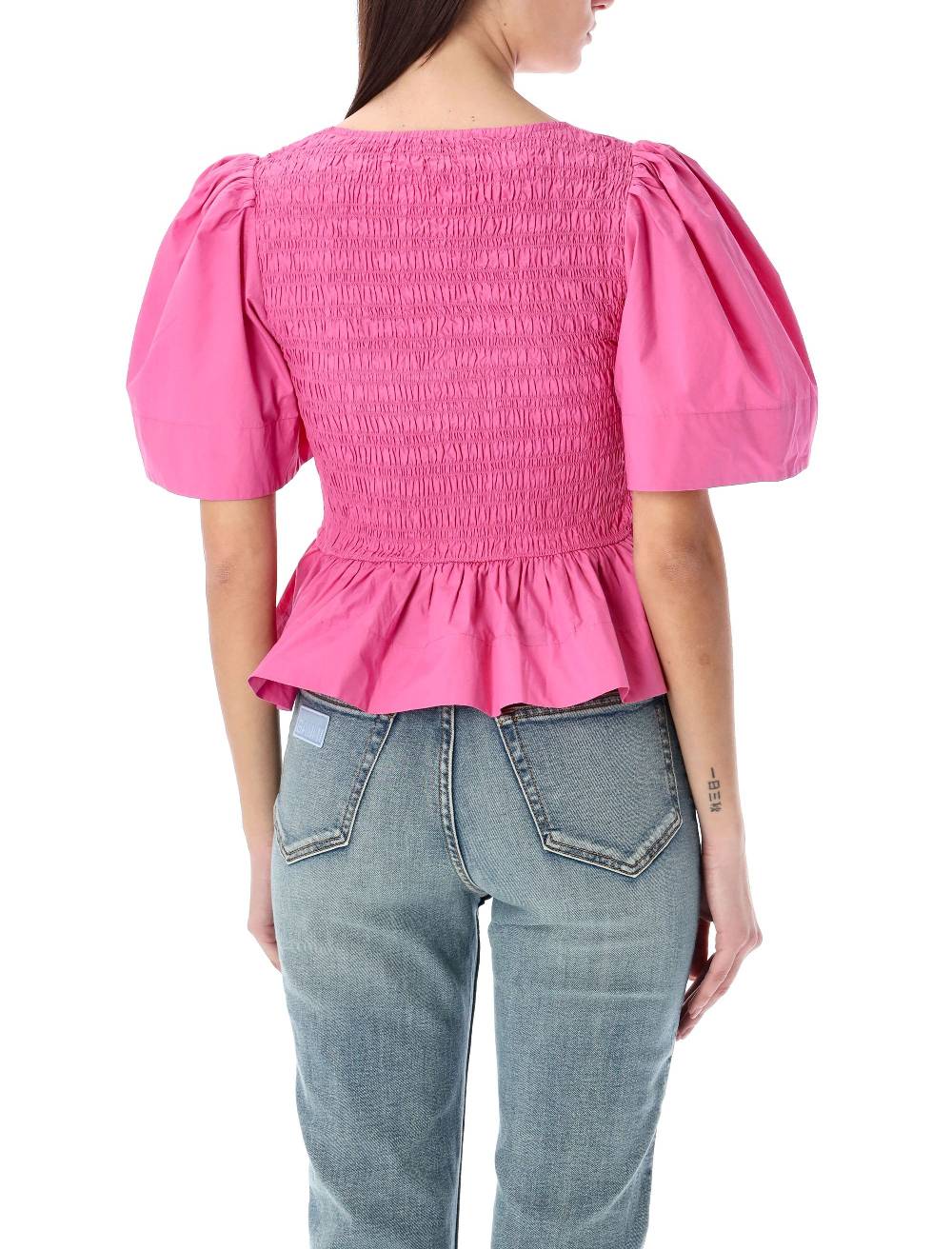 GANNI  Blusa In Cotone Con Maniche A Palloncino E Peplo GANNI