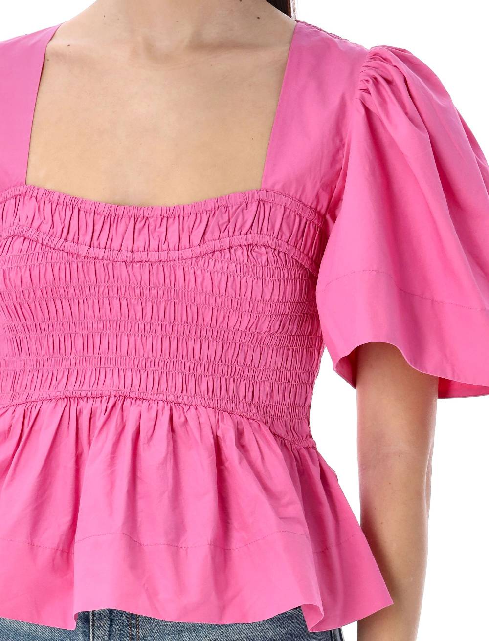 GANNI  Blusa In Cotone Con Maniche A Palloncino E Peplo GANNI