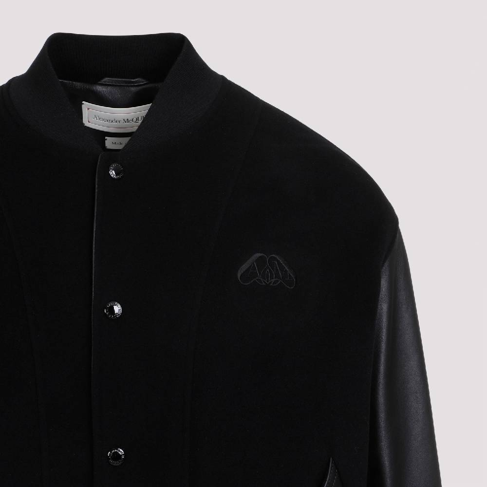 ALEXANDER MCQUEEN  Bomber Uomo Alexander McQueen In Cashmere E Pelle Nera