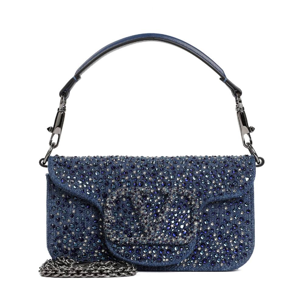 VALENTINO GARAVANI  Borsa a Spalla Piccola Blu con Strass di Valentino Garavani