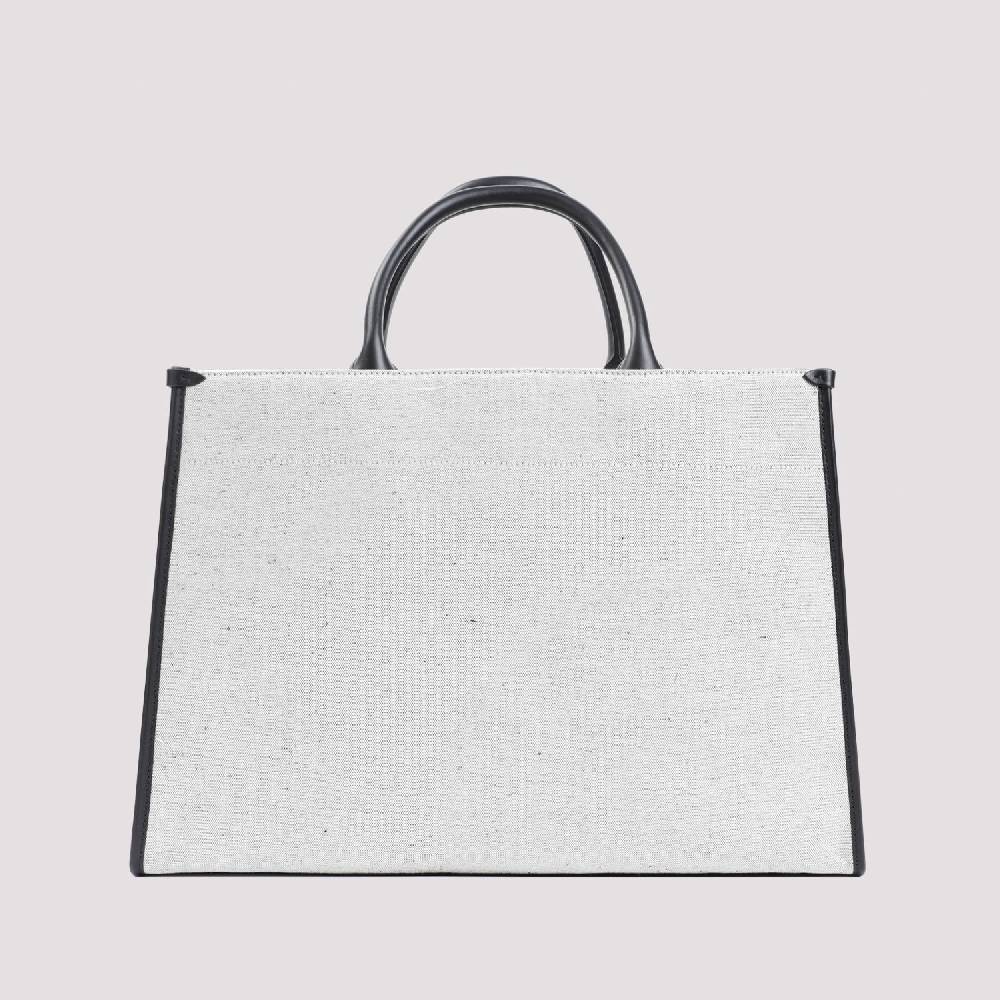 LANVIN  Borsa Shopper Lanvin In Cotone E Lino Grigio Con Rifiniture In Pelle