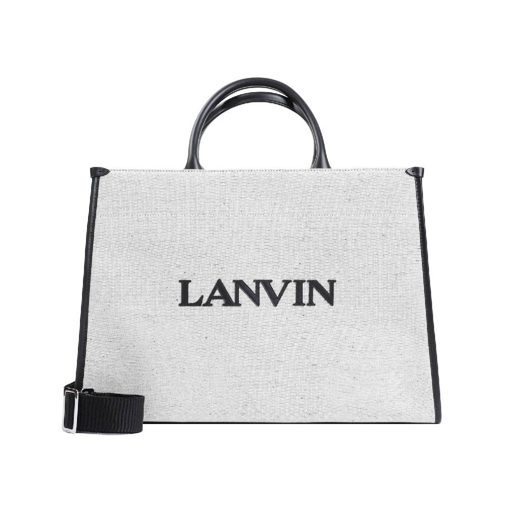 LANVIN  Borsa Shopper Lanvin in Cotone e Lino Grigio con Rifiniture in Pelle