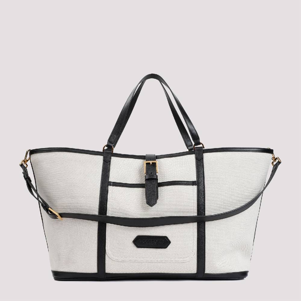TOM FORD  Borsa Shopper TOM FORD In Cotone E Pelle Nera