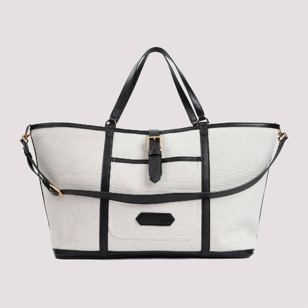 TOM FORD  Borsa Shopper TOM FORD In Cotone E Pelle Nera