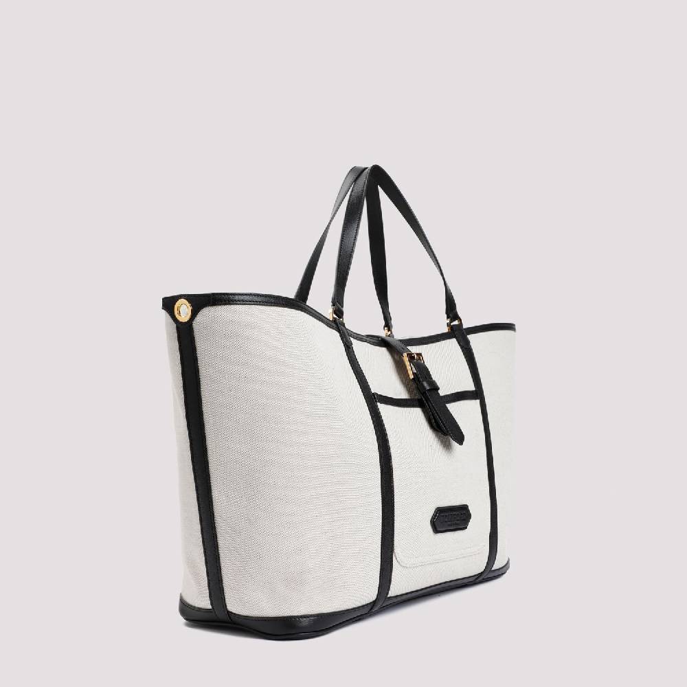 TOM FORD  Borsa Shopper TOM FORD In Cotone E Pelle Nera