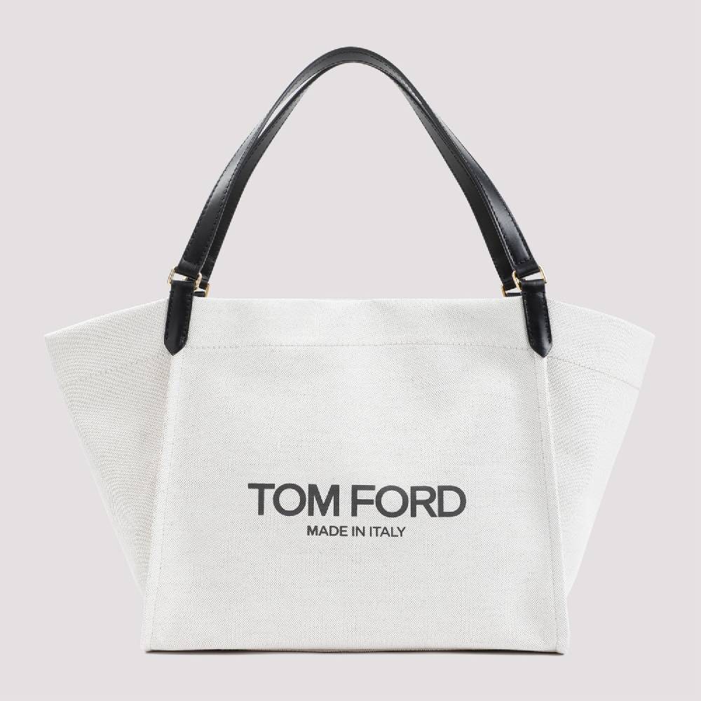 TOM FORD  Borsa Tote Shopper Cotone E Pelle Nera Tom Ford
