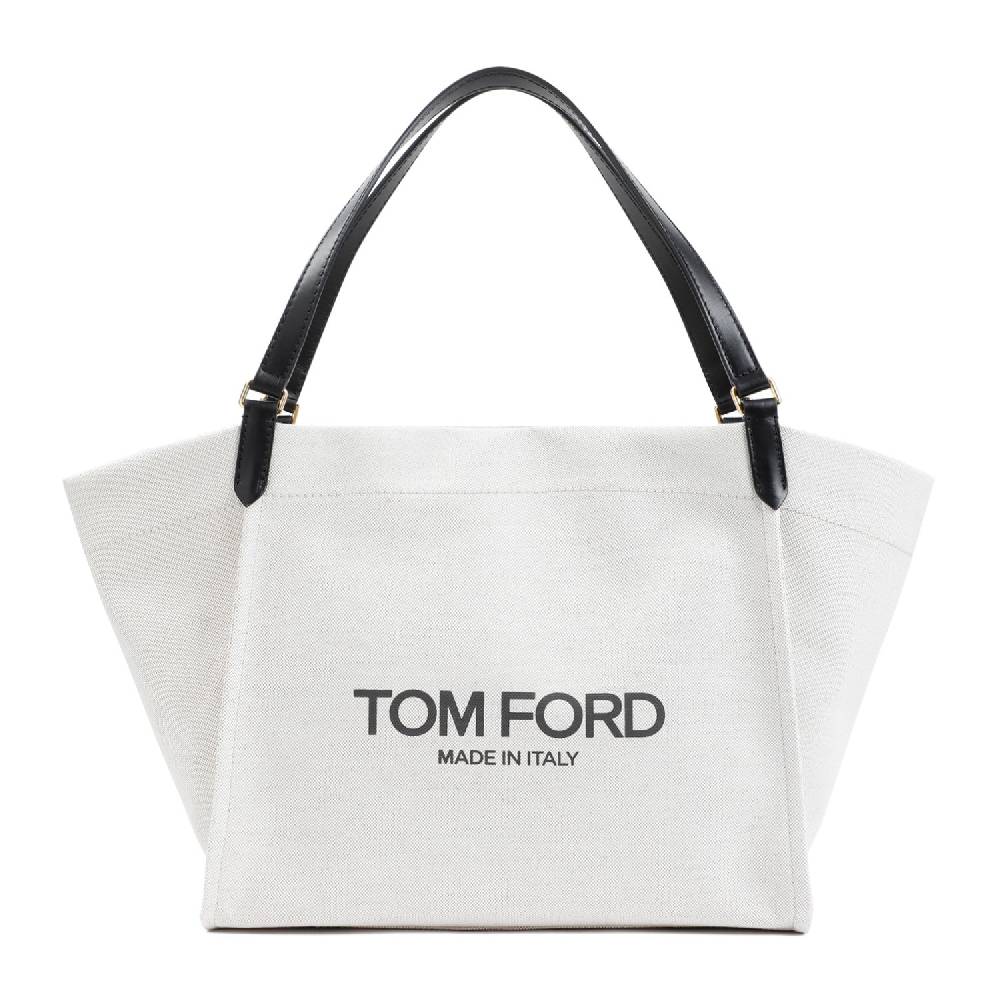 TOM FORD  Borsa Tote Shopper Cotone e Pelle Nera Tom Ford