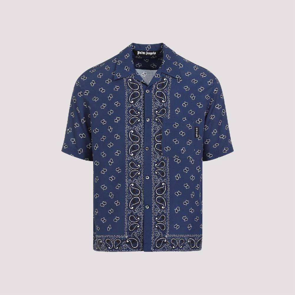 PALM ANGELS  Camicia Bowling Blu Navy Paisley Palm Angels Uomo