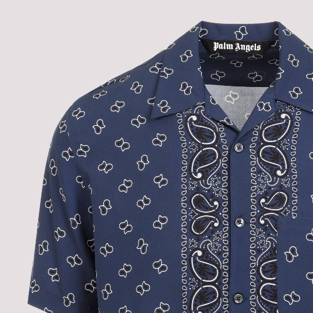 PALM ANGELS  Camicia Bowling Blu Navy Paisley Palm Angels Uomo