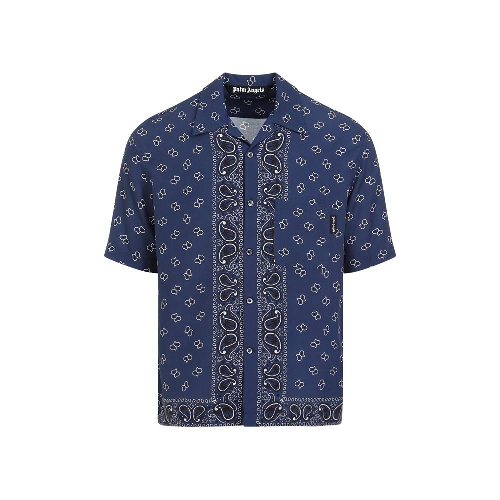 PALM ANGELS  Camicia Bowling Blu Navy Paisley Palm Angels Uomo