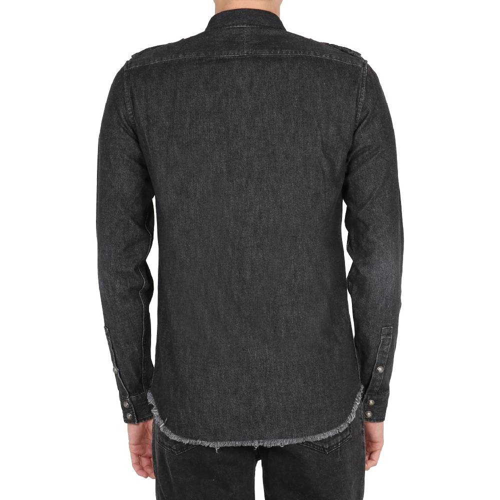 BALMAIN  Camicia Denim Nera Balmain Da Uomo - 100% Cotone Con Frange
