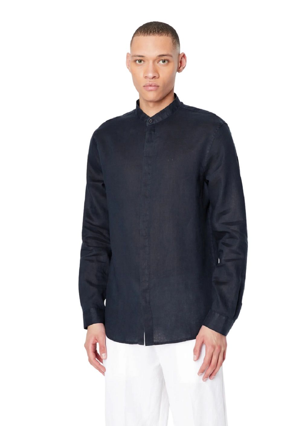 ARMANI EXCHANGE  Camicia Di Lino Blu Uomo Armani Exchange