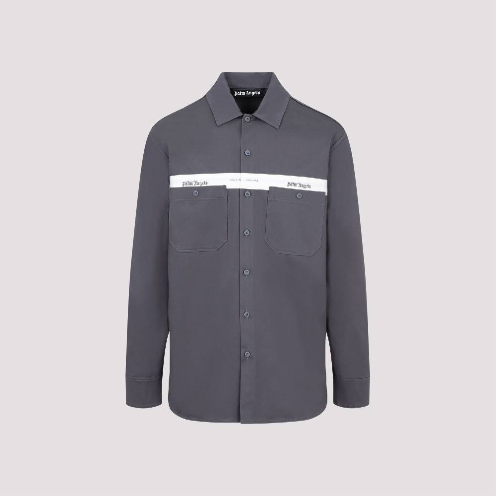 PALM ANGELS  Camicia In Cotone Antracite Palm Angels Con Fascia Logo