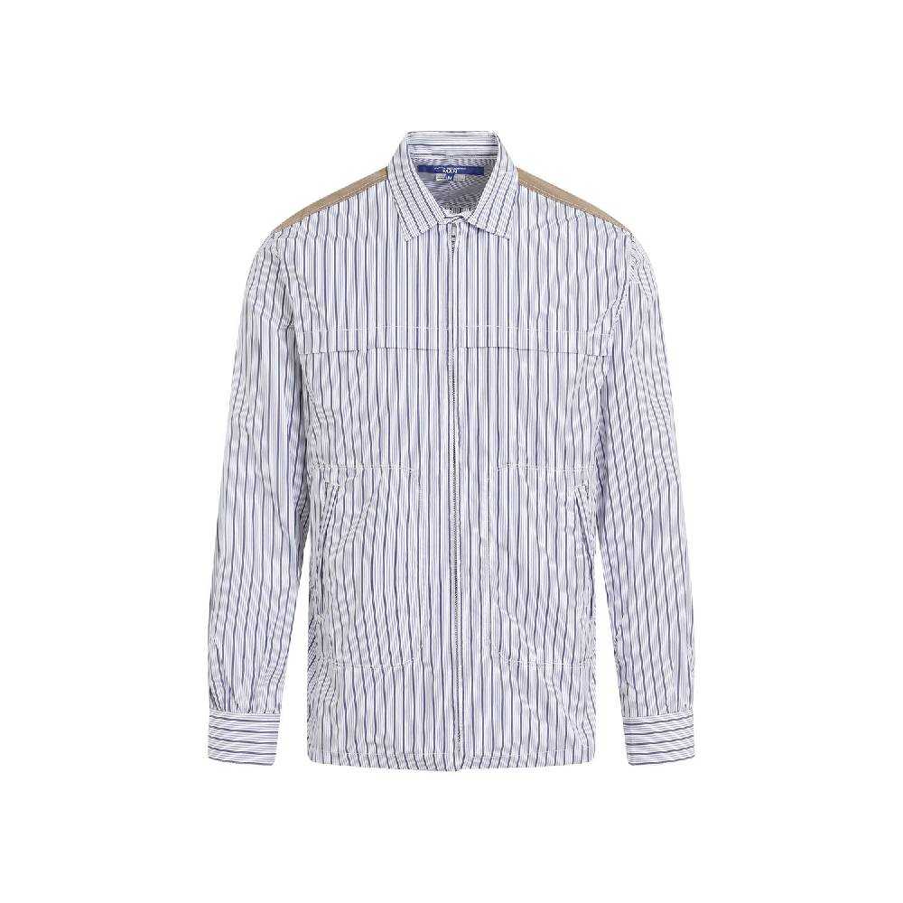 JUNYA WATANABE  Camicia in Cotone da Uomo Junya Watanabe - Bianca a Righe con Zip