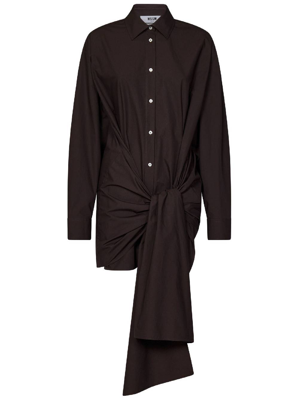 MSGM  Camicia Marrone in Cotone Oversized con Nodo MSGM