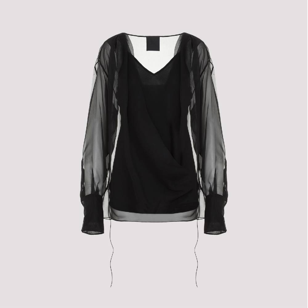 GIVENCHY  Camicia Nera In Seta Drappeggiata Givenchy Con Lacci Laterali