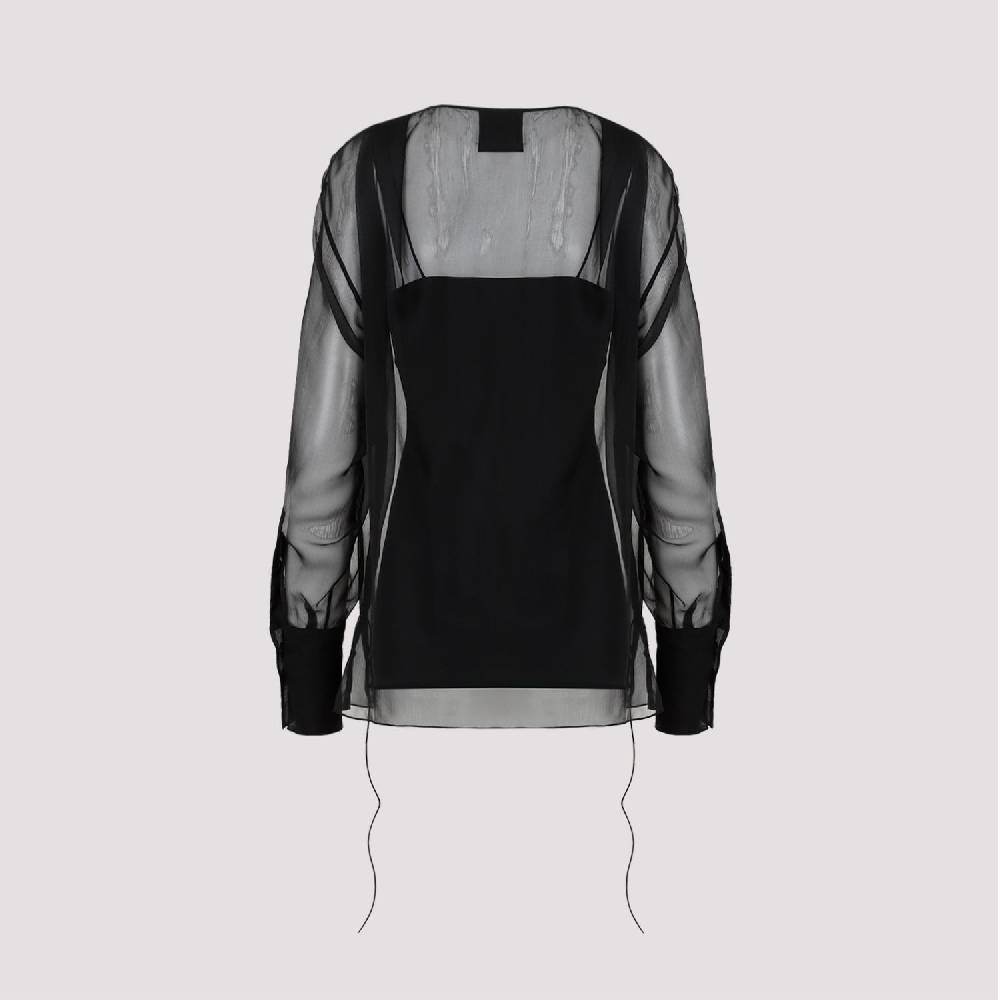 GIVENCHY  Camicia Nera In Seta Drappeggiata Givenchy Con Lacci Laterali