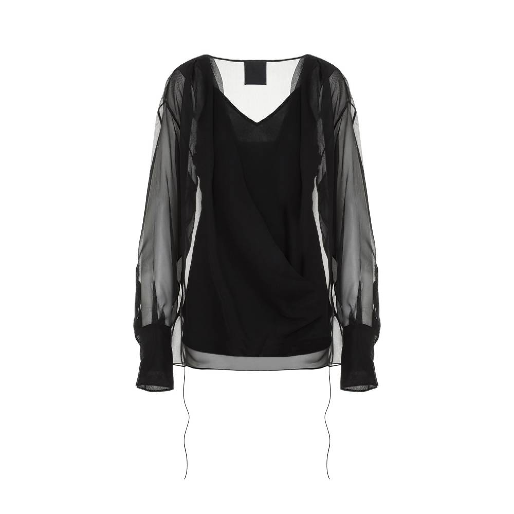 GIVENCHY  Camicia Nera in Seta Drappeggiata Givenchy con Lacci Laterali