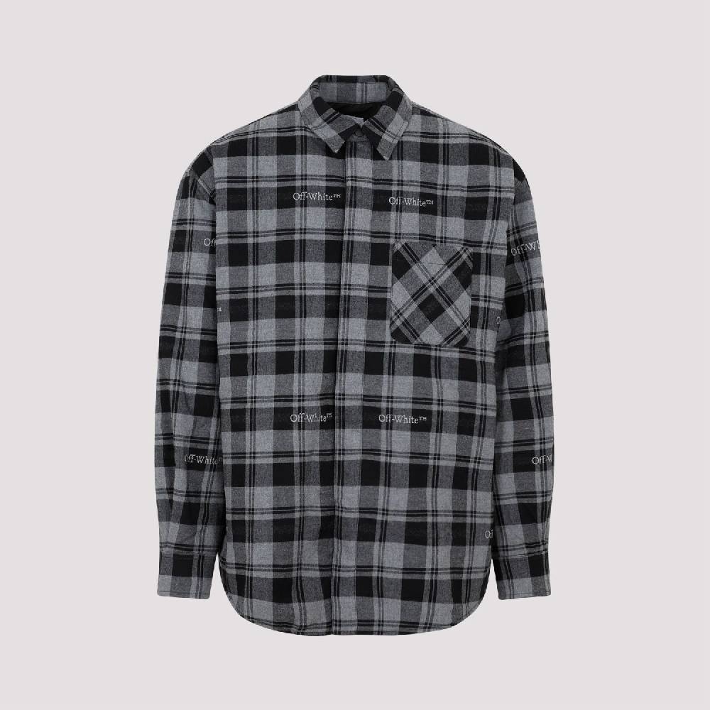 OFF-WHITE  Camicia Overshirt A Quadri In Cotone Grigio Da Uomo Off-White