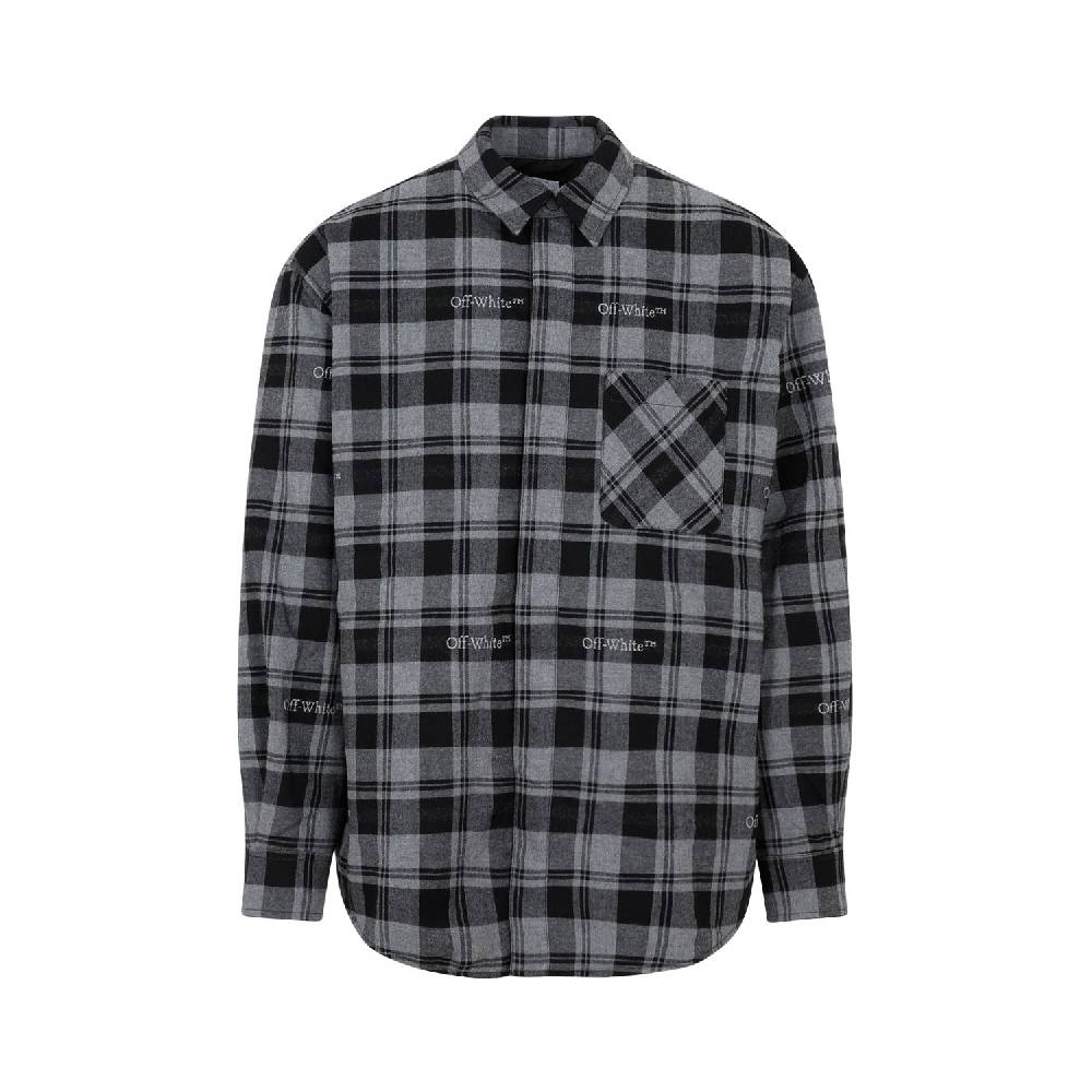 OFF-WHITE  Camicia Overshirt a Quadri in Cotone Grigio da Uomo Off-White