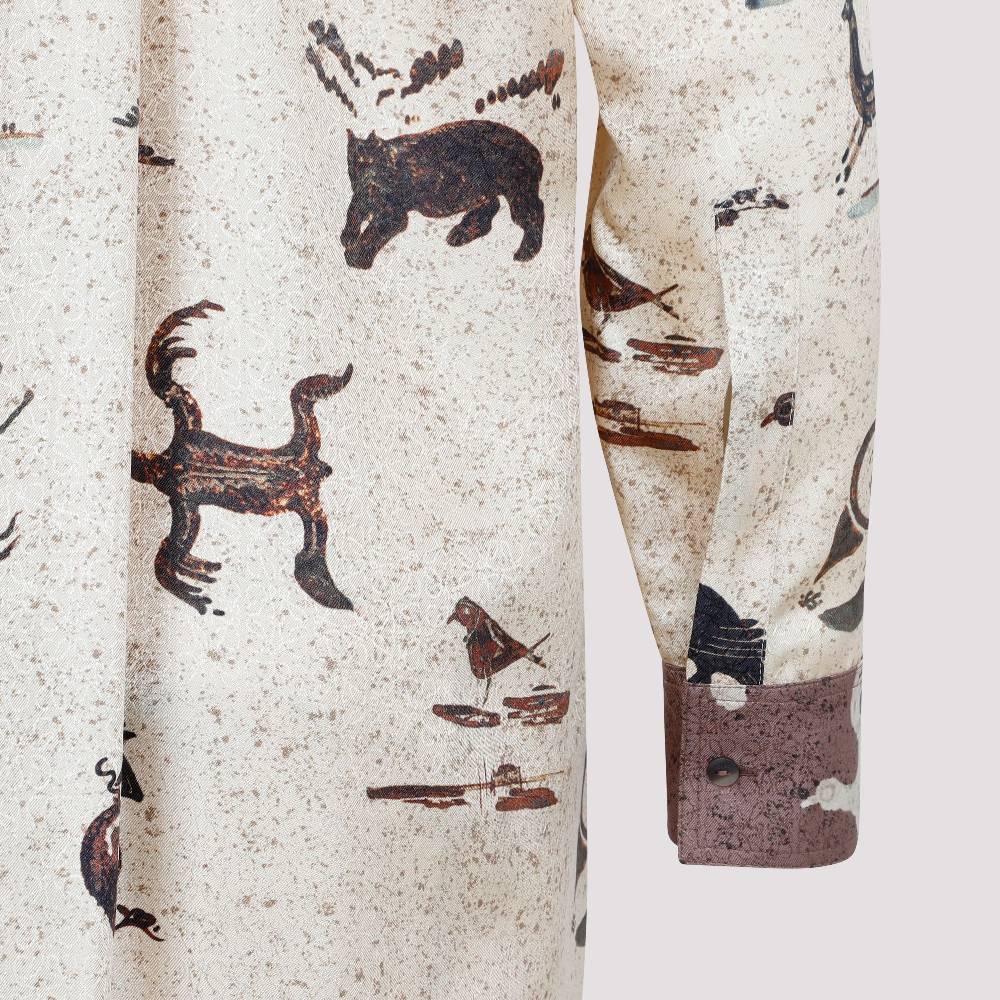 LOEWE  Camicia Oversize Da Donna Loewe In Seta Beige Con Stampa Animalier