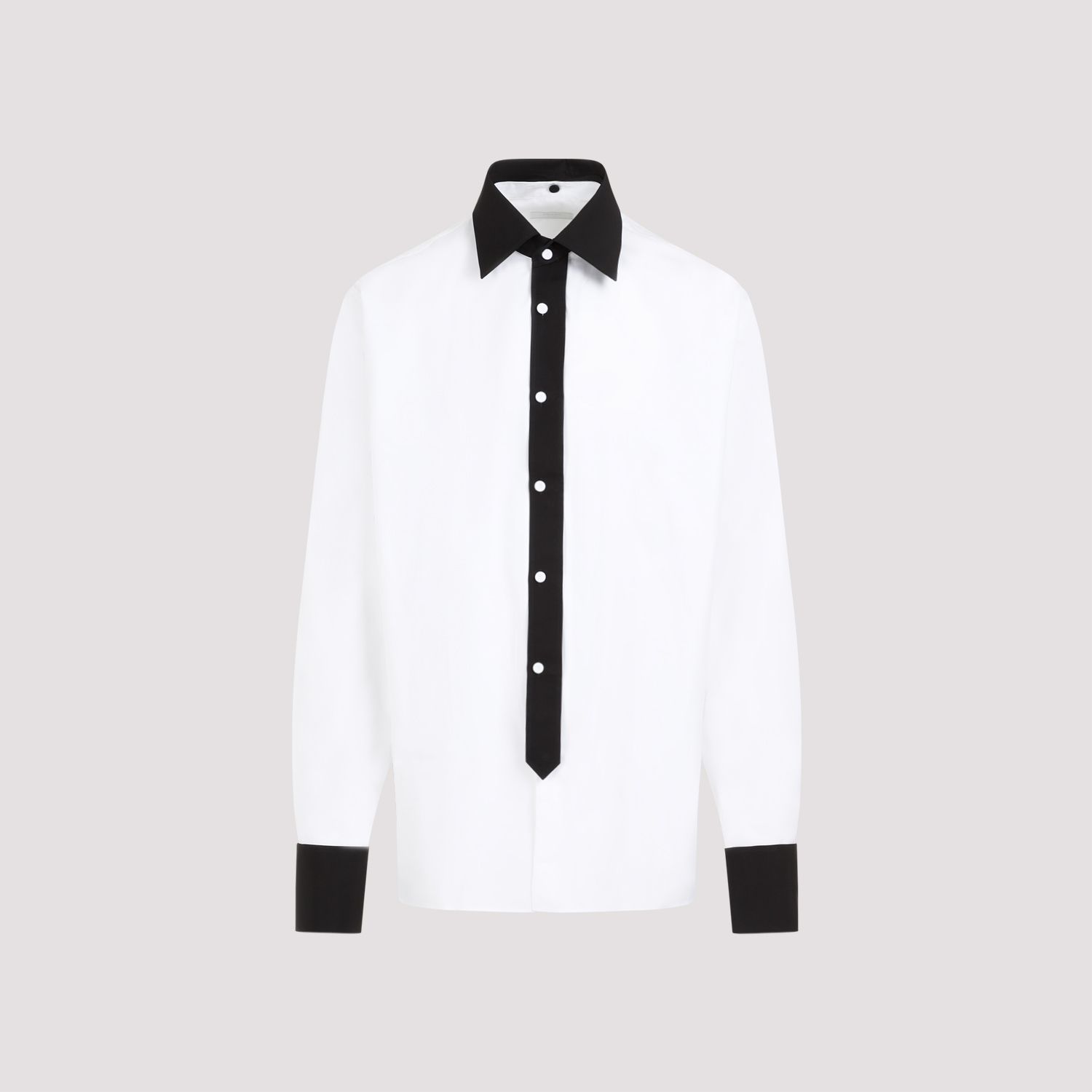 PRADA  Camicia Prada Uomo Cotone Bianco Con Colletto A Contrasto Nero
