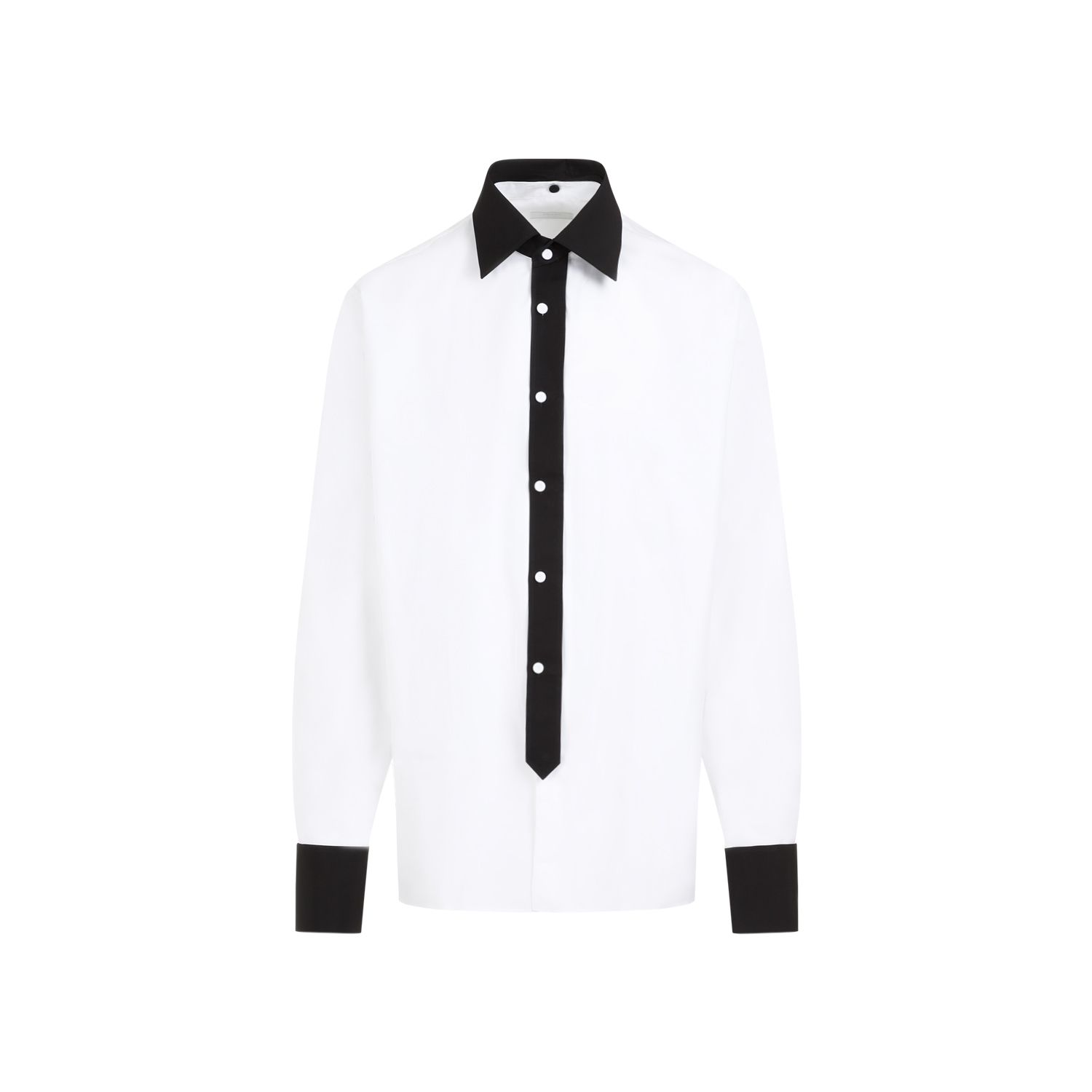 PRADA  Camicia Prada Uomo Cotone Bianco con Colletto a Contrasto Nero