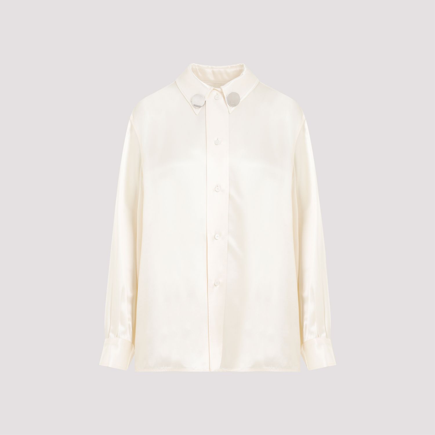 JIL SANDER  Camicia Satinata Beige Jil Sander In Viscosa Con Bottoni Argento