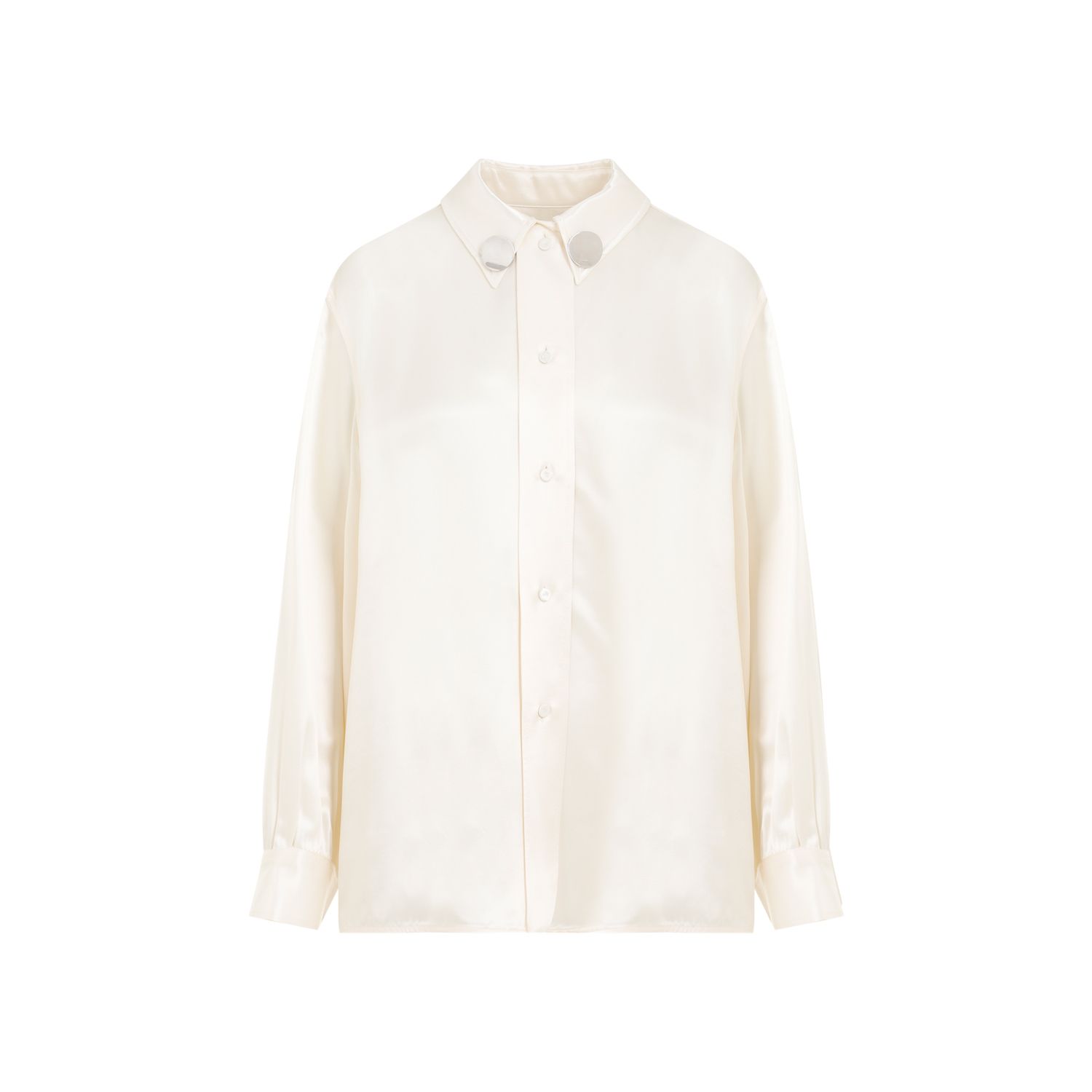 JIL SANDER  Camicia Satinata Beige Jil Sander in Viscosa con Bottoni Argento