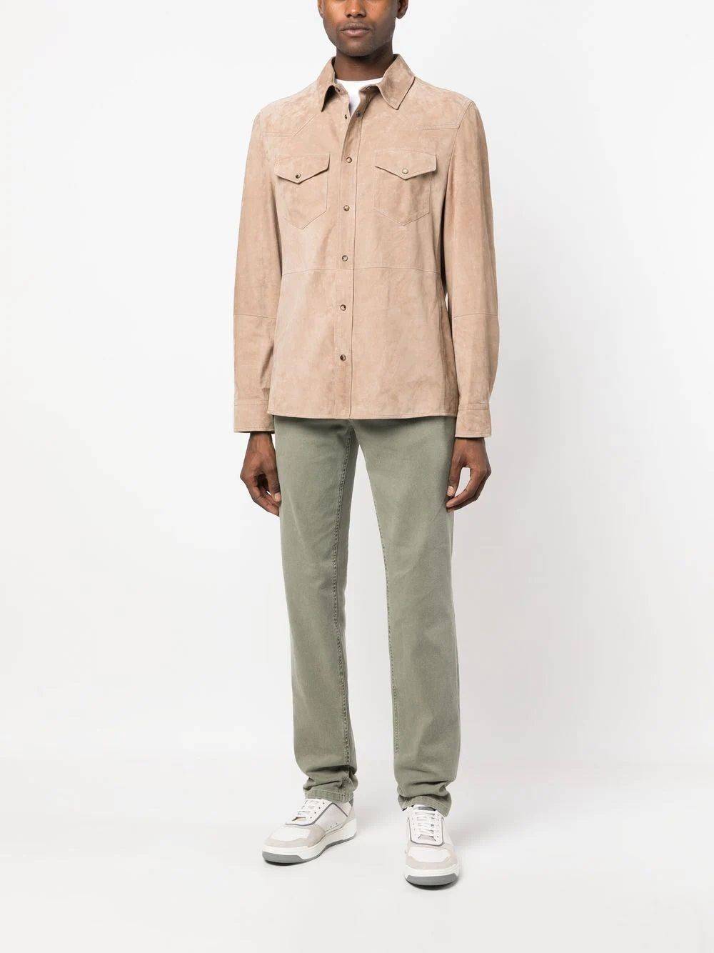 BRUNELLO CUCINELLI  Camicia Uomo Beige Brunello Cucinelli In Pelle Con Chiusura A Pressione