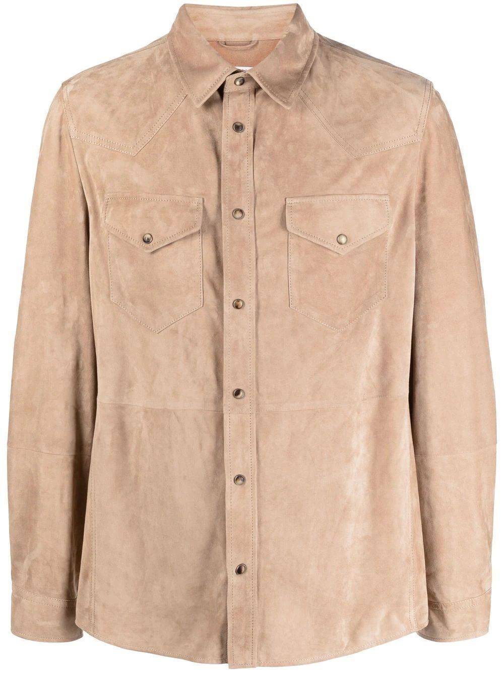 BRUNELLO CUCINELLI  Camicia Uomo Beige Brunello Cucinelli in Pelle con Chiusura a Pressione