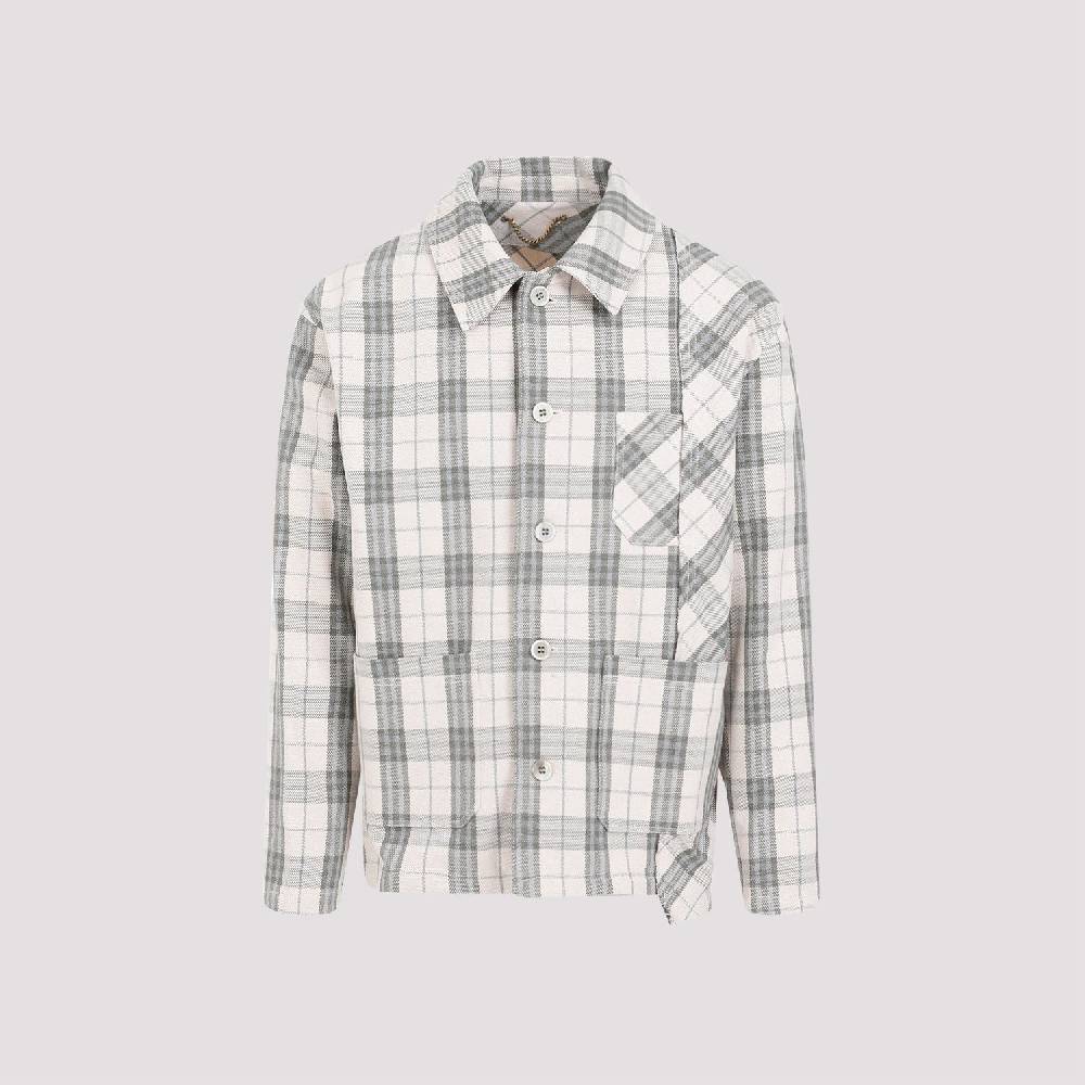 GOLDEN GOOSE  Camicia Uomo Quadri Ecru Verde In Cotone Golden Goose