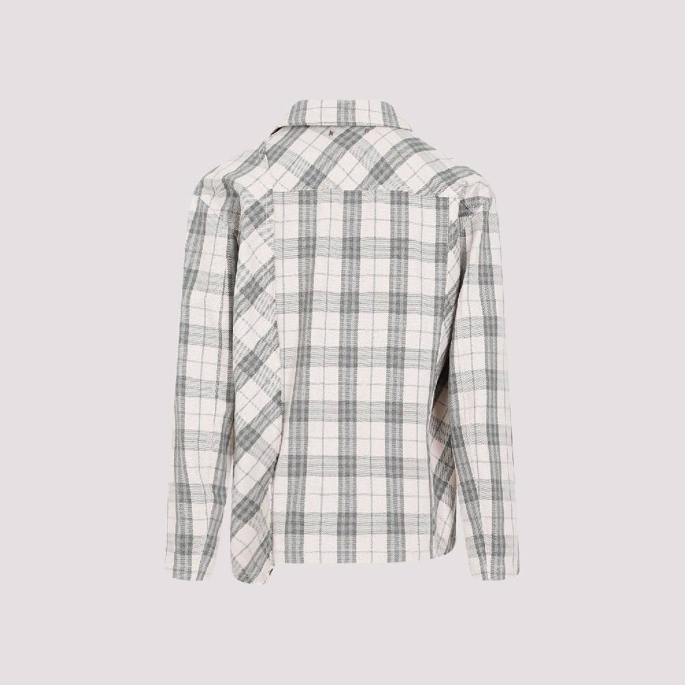 GOLDEN GOOSE  Camicia Uomo Quadri Ecru Verde In Cotone Golden Goose