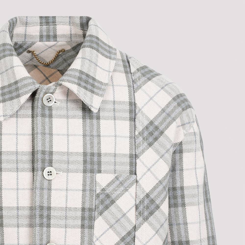 GOLDEN GOOSE  Camicia Uomo Quadri Ecru Verde In Cotone Golden Goose