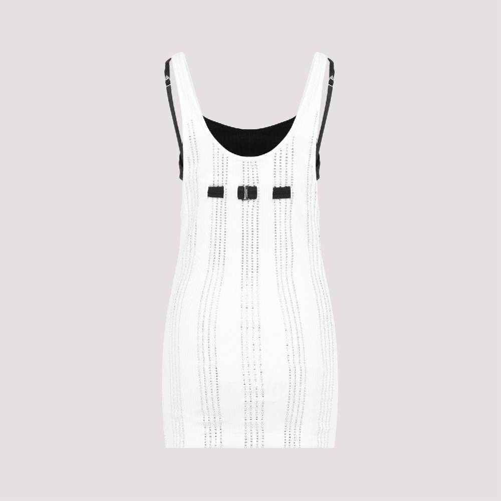 ATTICO  Canotta Attico Bianca In Cotone Costina Con Strisce Di Cristalli