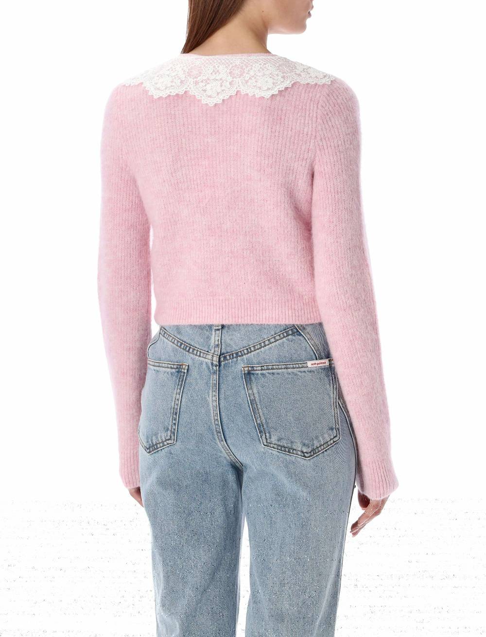 SELF PORTRAIT  Cardigan Angora Rosa Con Colletto In Pizzo Self-Portrait