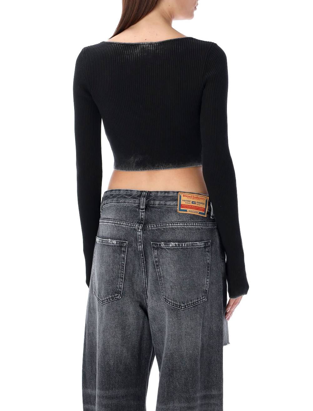 DIESEL KIDS  Cardigan Corto Diesel M-Latina Nero A Costine Con Scollo A V