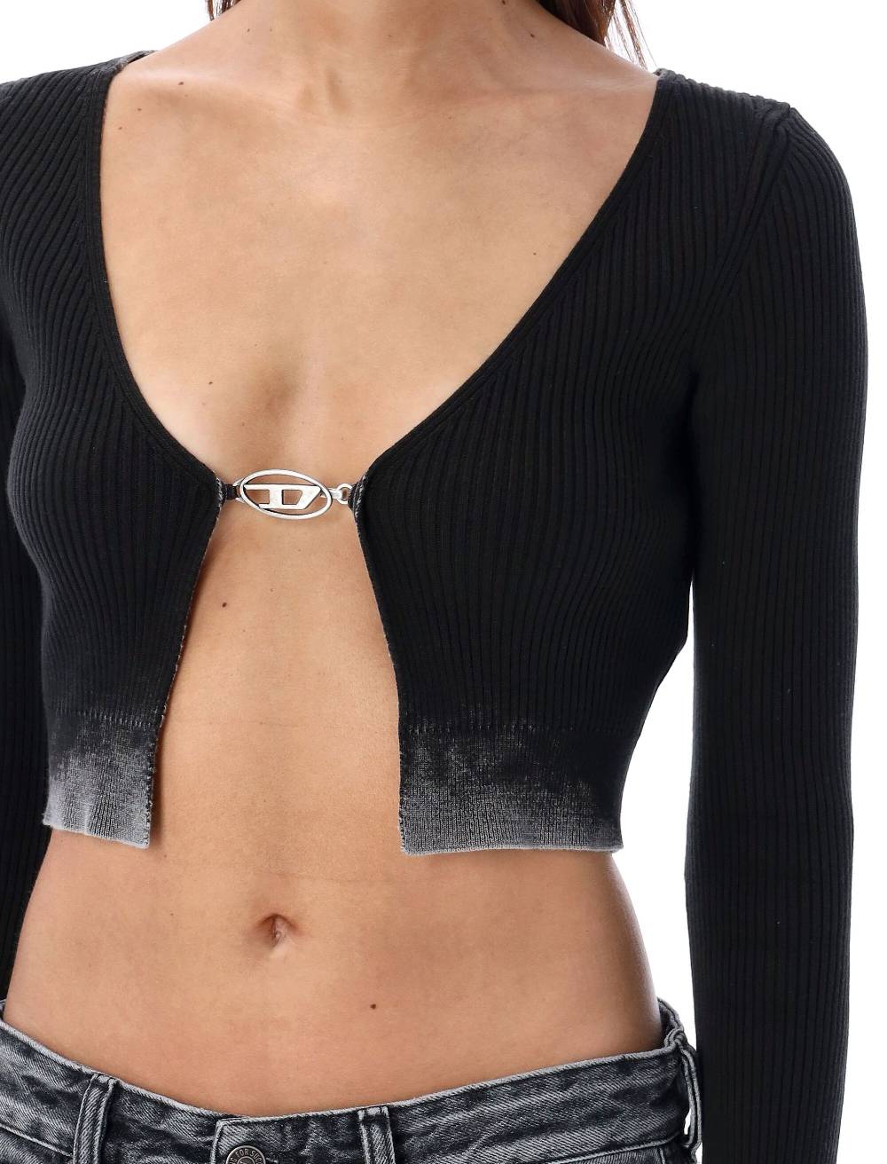 DIESEL KIDS  Cardigan Corto Diesel M-Latina Nero A Costine Con Scollo A V