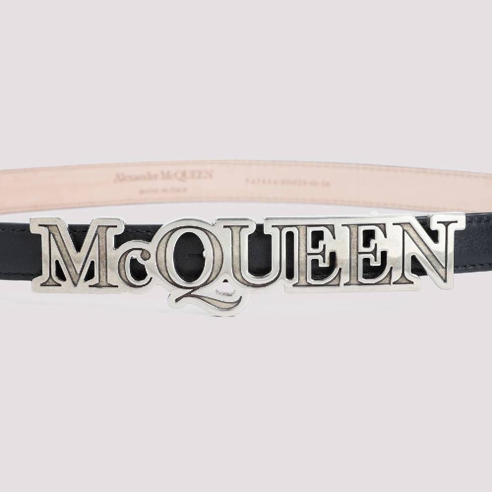 ALEXANDER MCQUEEN Cintura Di Pelle Nera Alexander McQueen Con Fibbia Logo