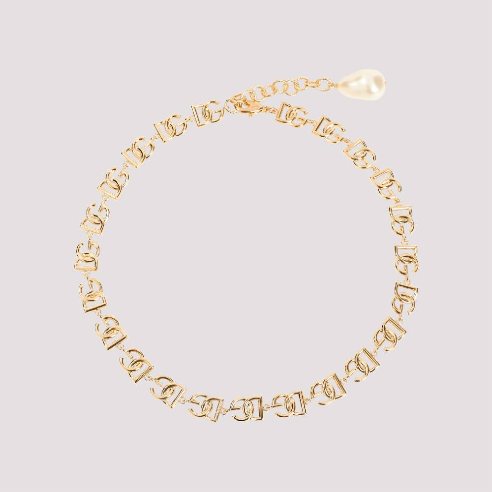 DOLCE & GABBANA  Collana Dolce & Gabbana In Ottone Con Logo DG E Perle Decorative