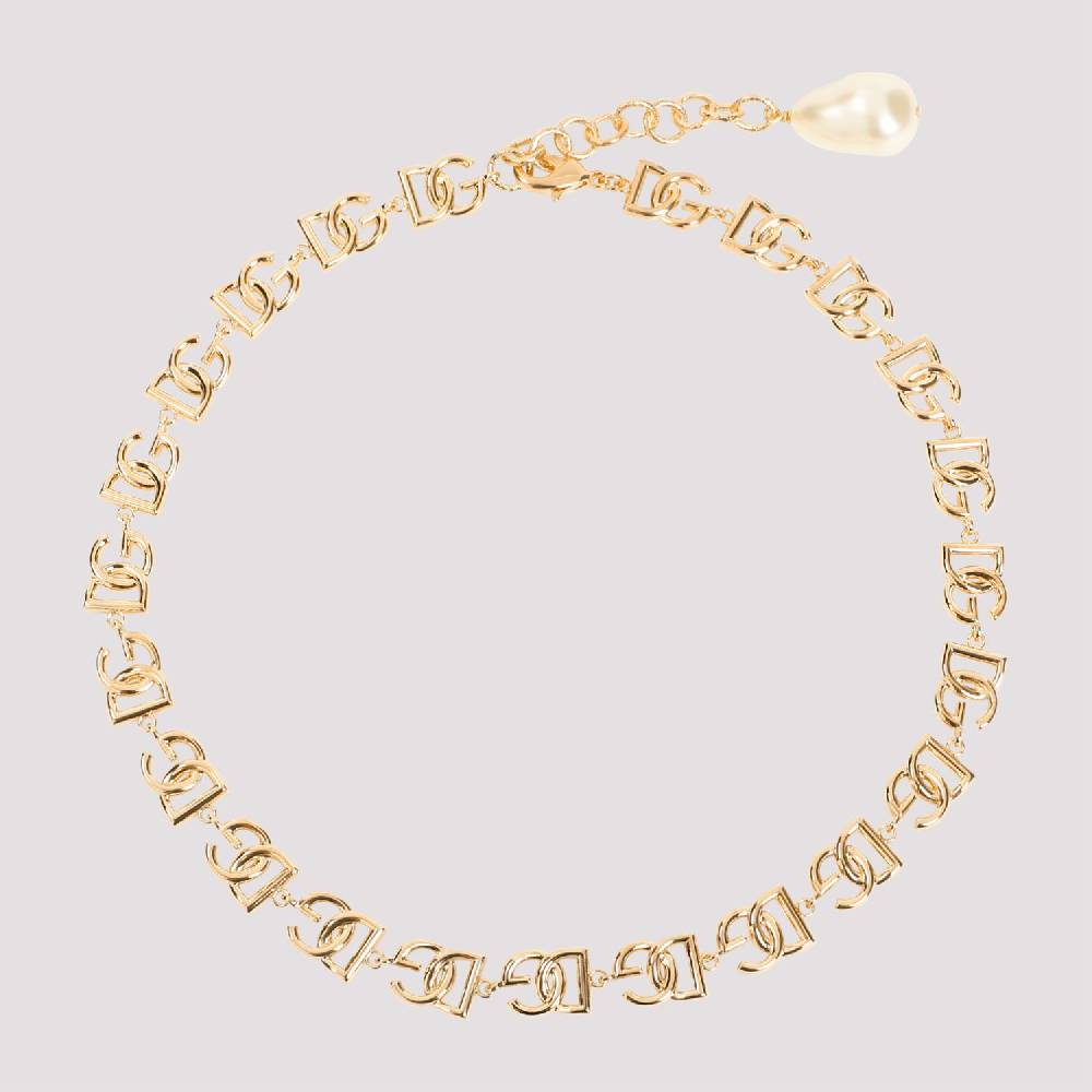 DOLCE & GABBANA  Collana Dolce & Gabbana In Ottone Con Logo DG E Perle Decorative
