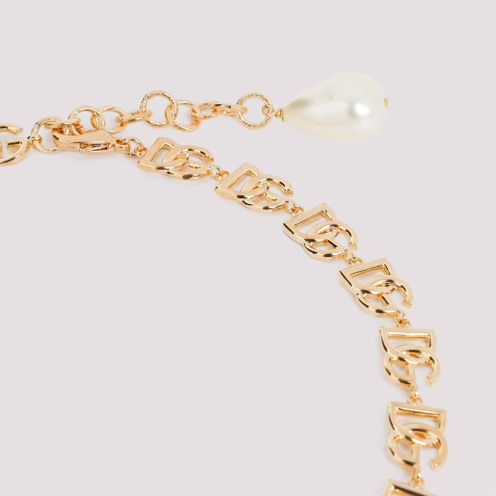 DOLCE & GABBANA  Collana Dolce & Gabbana In Ottone Con Logo DG E Perle Decorative